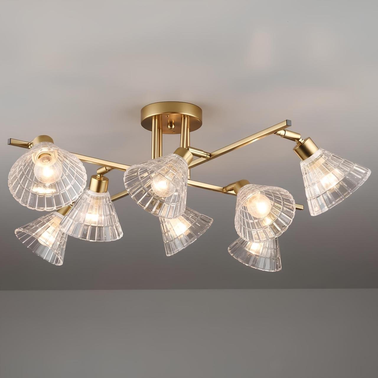 Люстра Valeso на восемь прозрачных плафонов с поворотными механизмами под лампы Е27 Медный (B N6653/8)