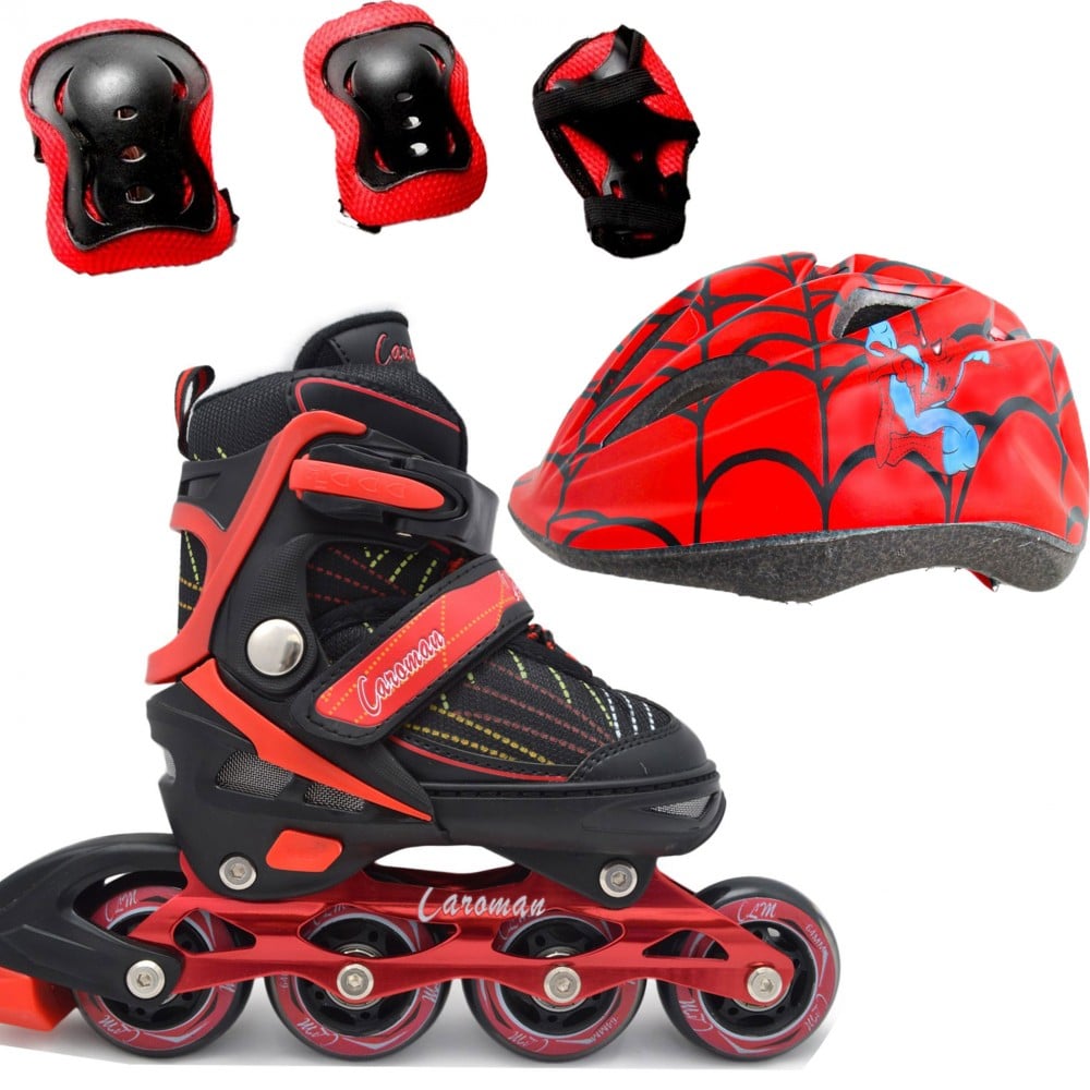 Роликовые коньки детские раздвижные набор Caroman Combo Disney защита/шлем Spider р. 32-36 Красный (2T3029E)