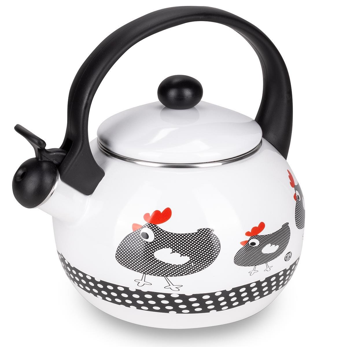 Чайник со свистком Kamille KM-1032 с рисунком из эмалированной стали 2,2 л Белый (150-84-1032)