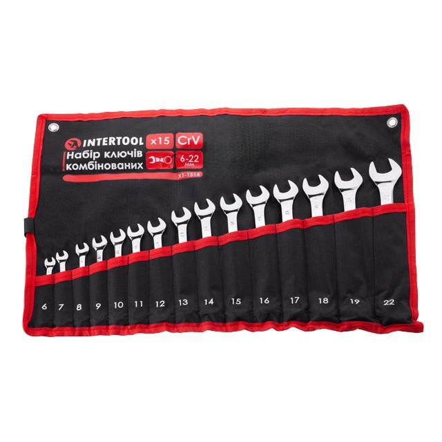 Набір ключів комбінованих Intertool 15 од. 6-22 мм PROF чохол (XT-1514)