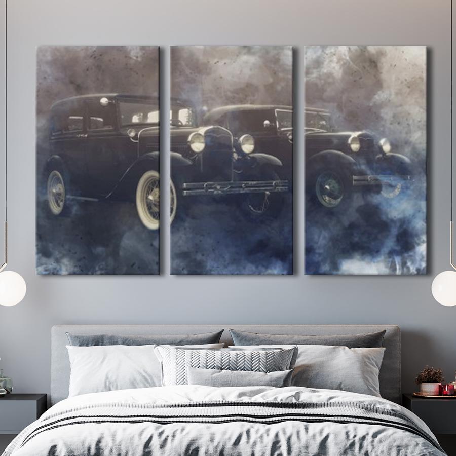 Модульная картина на холсте триптих Ретро автомобили 128x81 см (MK311616)