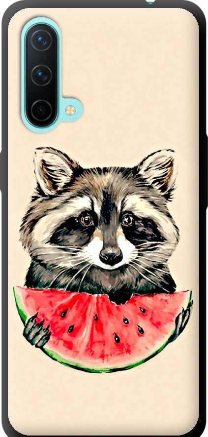Чехол на OnePlus Nord CE Енотик с арбузом (4605b-2382-42517)