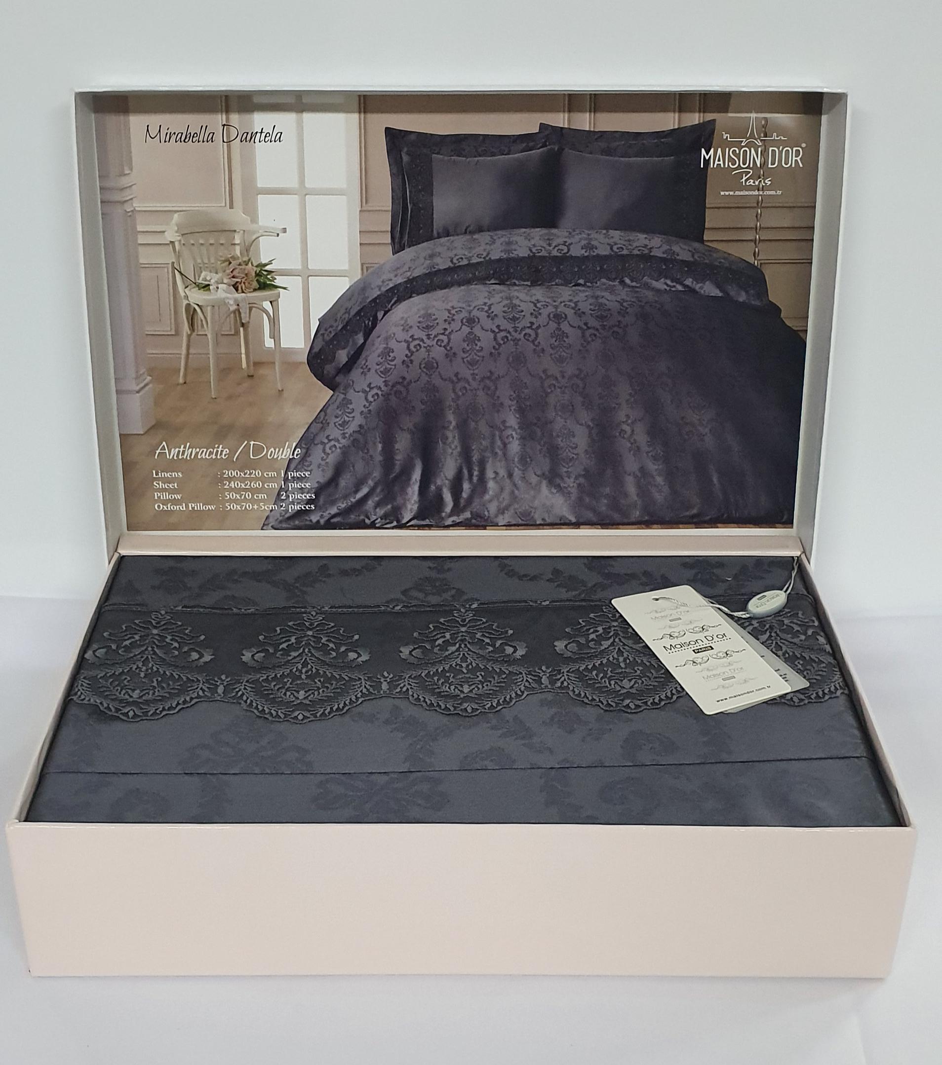 Комплект постельного белья Maison D'or с кружевом 200x220 Mirabella Dantela Anthracite (02MD200220SMirDantela11)