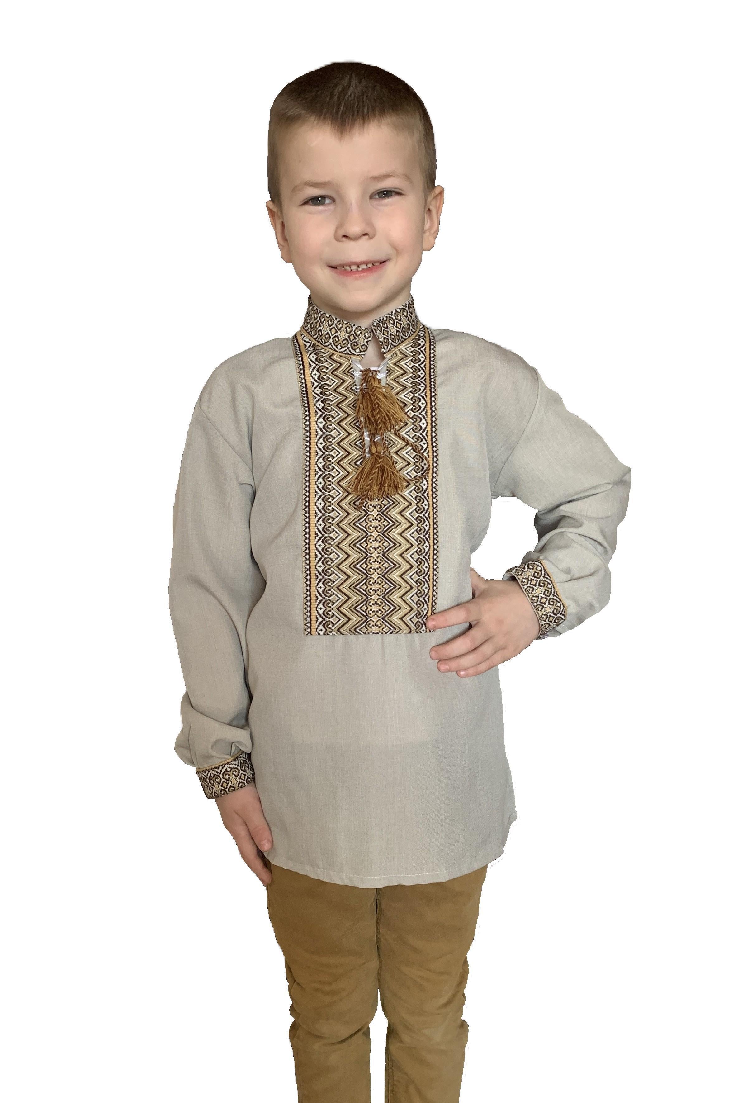 Вышиванка детская для мальчика с коричневым орнаментом 110 см Бежевый (25165693) Вышиванка детская для мальчика с коричневым орнаментом 110 см Бежевый (25165693)