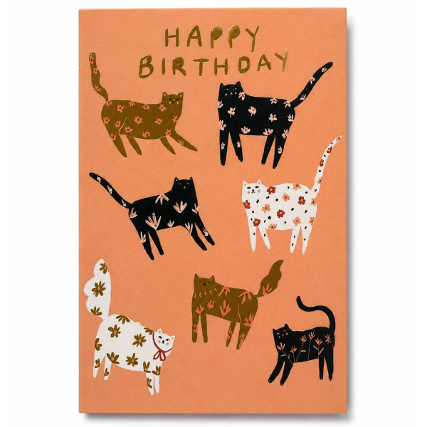 Листівка вітальна Happy Birthday квіткові котики (35343639)