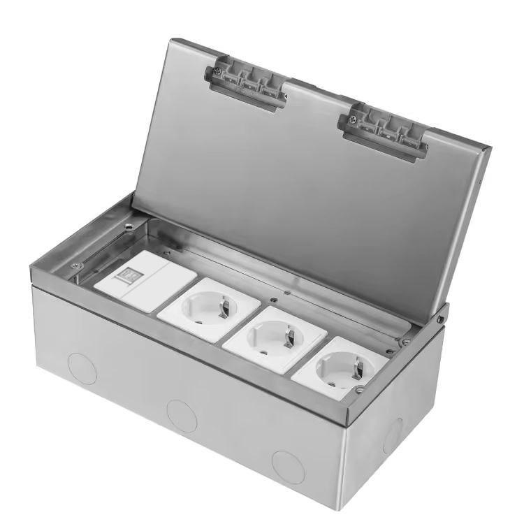 Розетка напольная LIVOLO скрытого монтажа 3 розетки/интернет RJ-45 IP54 нержавеющая сталь Серебряный (VL-SHSJ54-TC.CP-WP-I)