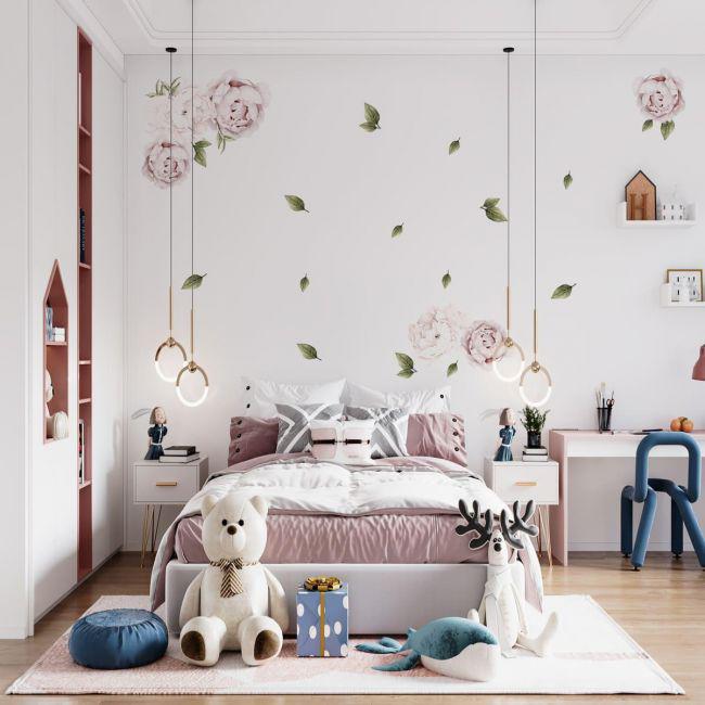 Стикеры детские на стену Пионы с листьям Sticker Wall SW-00000993 30х40 см 4 листа 120х40 см