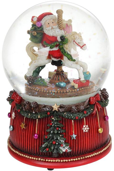 Декоративный водяной шар Санта на карусели 14,8 см музыкальный (BD-559-434)