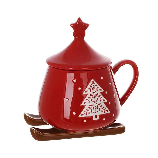 Чашка фарфоровая с крышкой Санки 300 мл (33547)