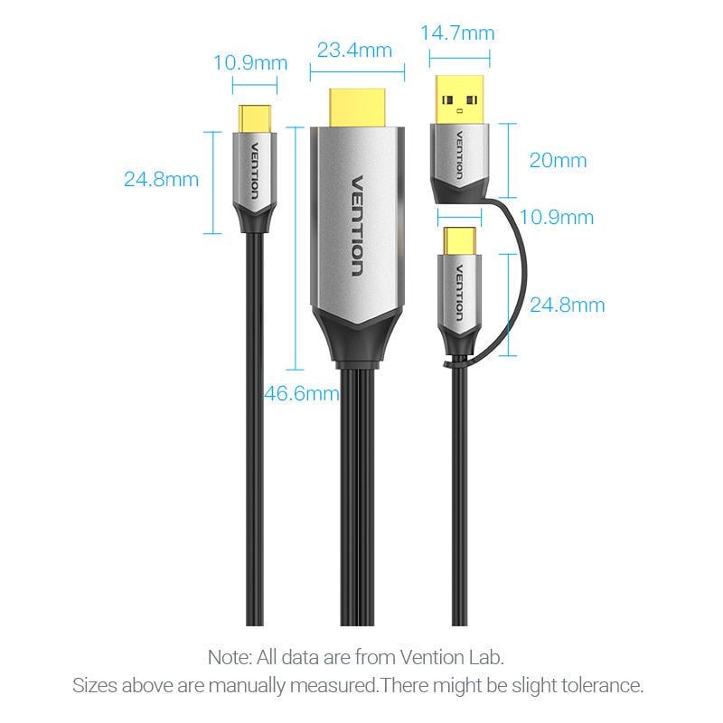 Кабель Vention Type-C-HDMI 4K 60Hz з Додатковим живленням Type-C + USB Thunderbolt 3 UHD USB-C HDCP 2.2 1,5 м Чорний (CGXBG) - фото 14