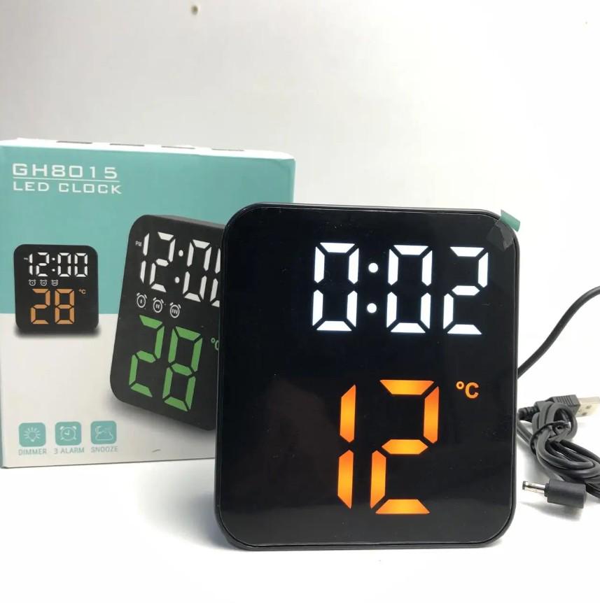 Часы электронные GH 8015 белые/красные цифры градусник от USB