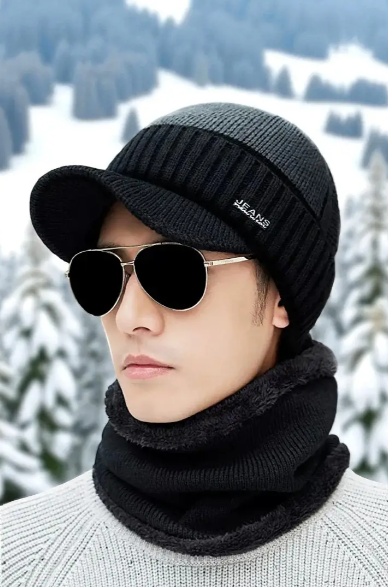 Комплект вязаный мужской шапка-кепка со снудом шерстяной One Size Черный (29548908) - фото 5 Комплект вязаный мужской шапка-кепка со снудом шерстяной One Size Черный (29548908) - фото 5