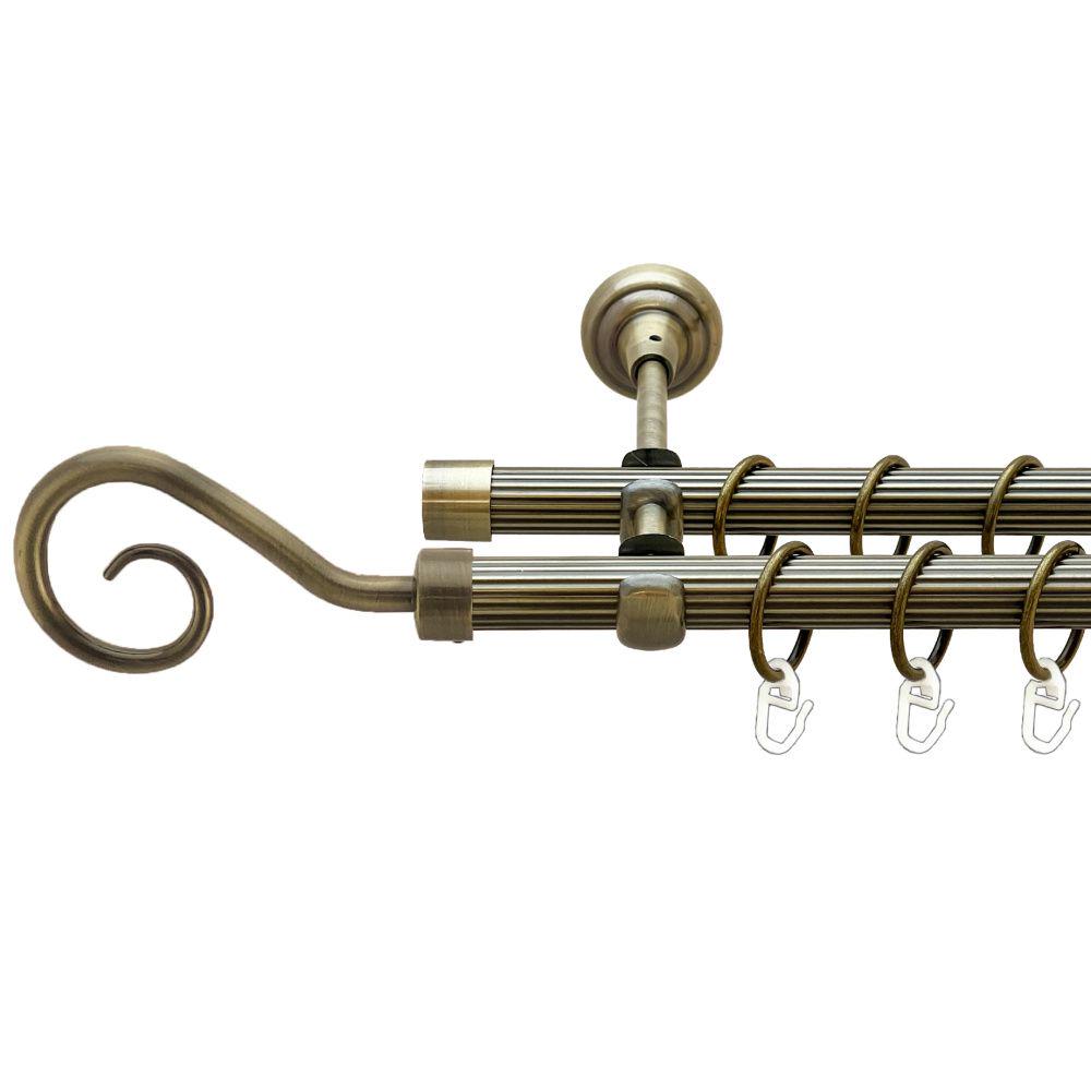 Карниз Orvit Гак металевий дворядний відкритий рифлена труба кільце металеве 19/19 мм 240 см Антик (00-00022083)