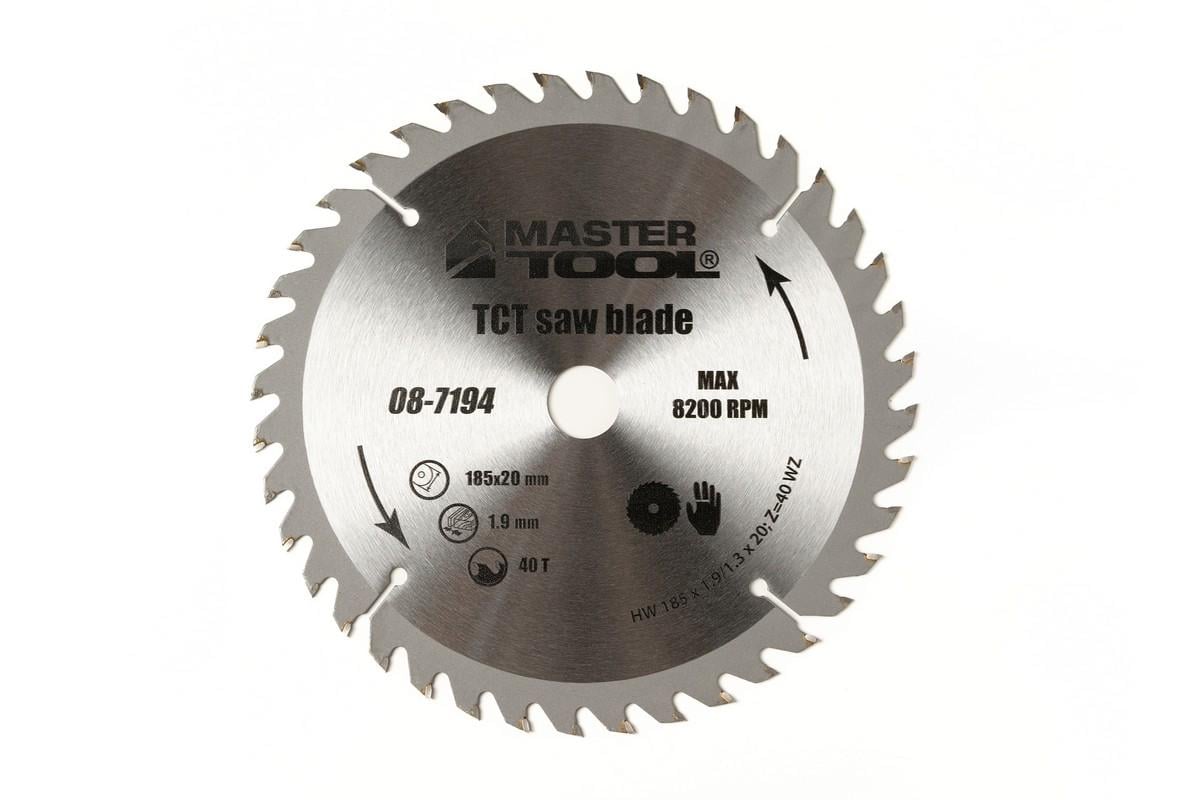 Диск пильный для дерева MasterTool с твердосплавными напайками 185х20х40T адаптер 20-16 (08-7194)