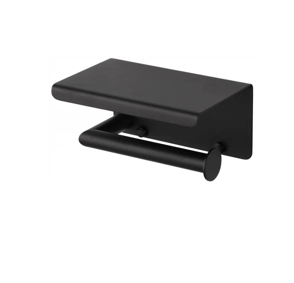 Тримач туалетного паперу Stella Dodatki з полицею для телефону 16,2х10,5х8,2 см Чорний матовий