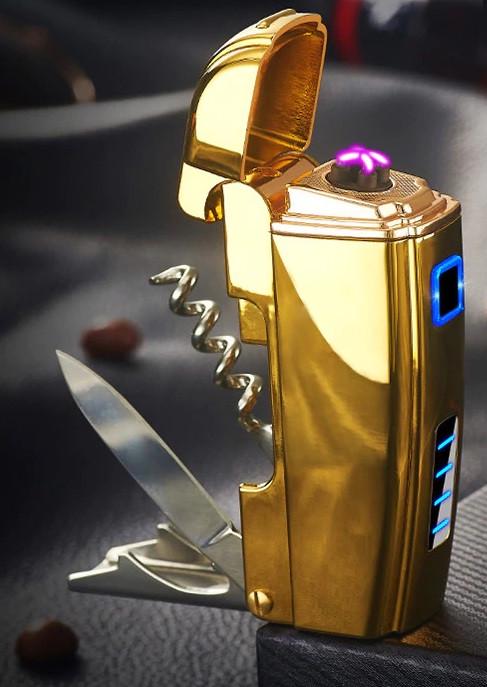 Зажигалка SUNROZ AW823 электронная аккумуляторная USB с мультитул 4в1 Золотистый (SUN5612)
