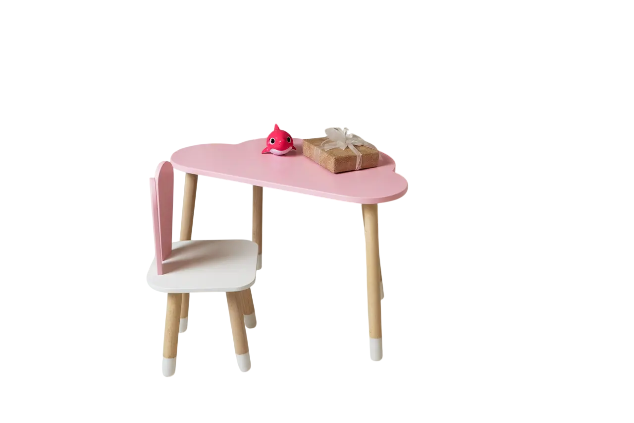 Набор детский столик со стулом Зайка деревянная 46х60х45 см Бело-розовый (150-7-992517)