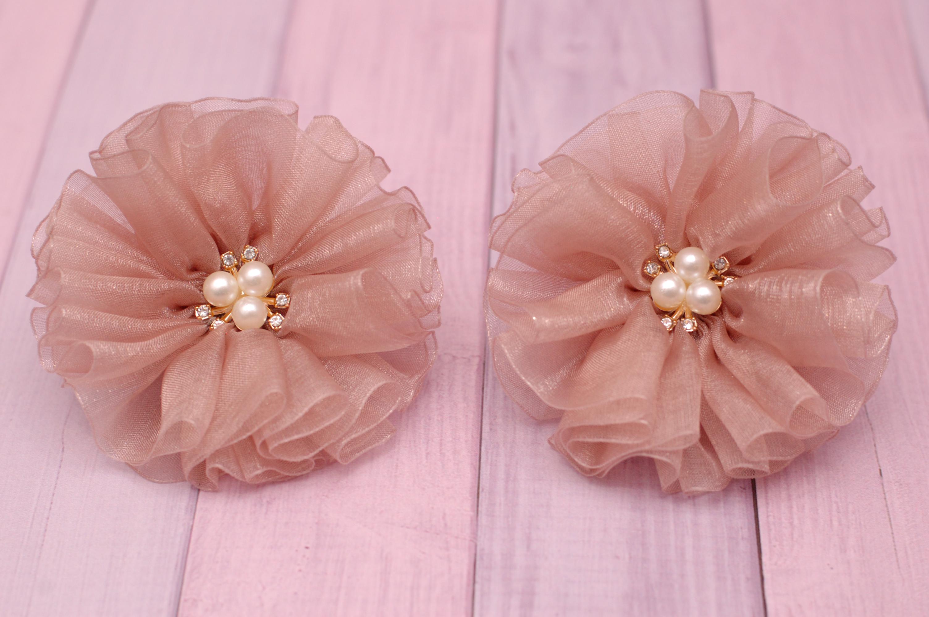 Банты на резинке для волос с жемчугом и стразами 2 шт. Пудровый (881об)