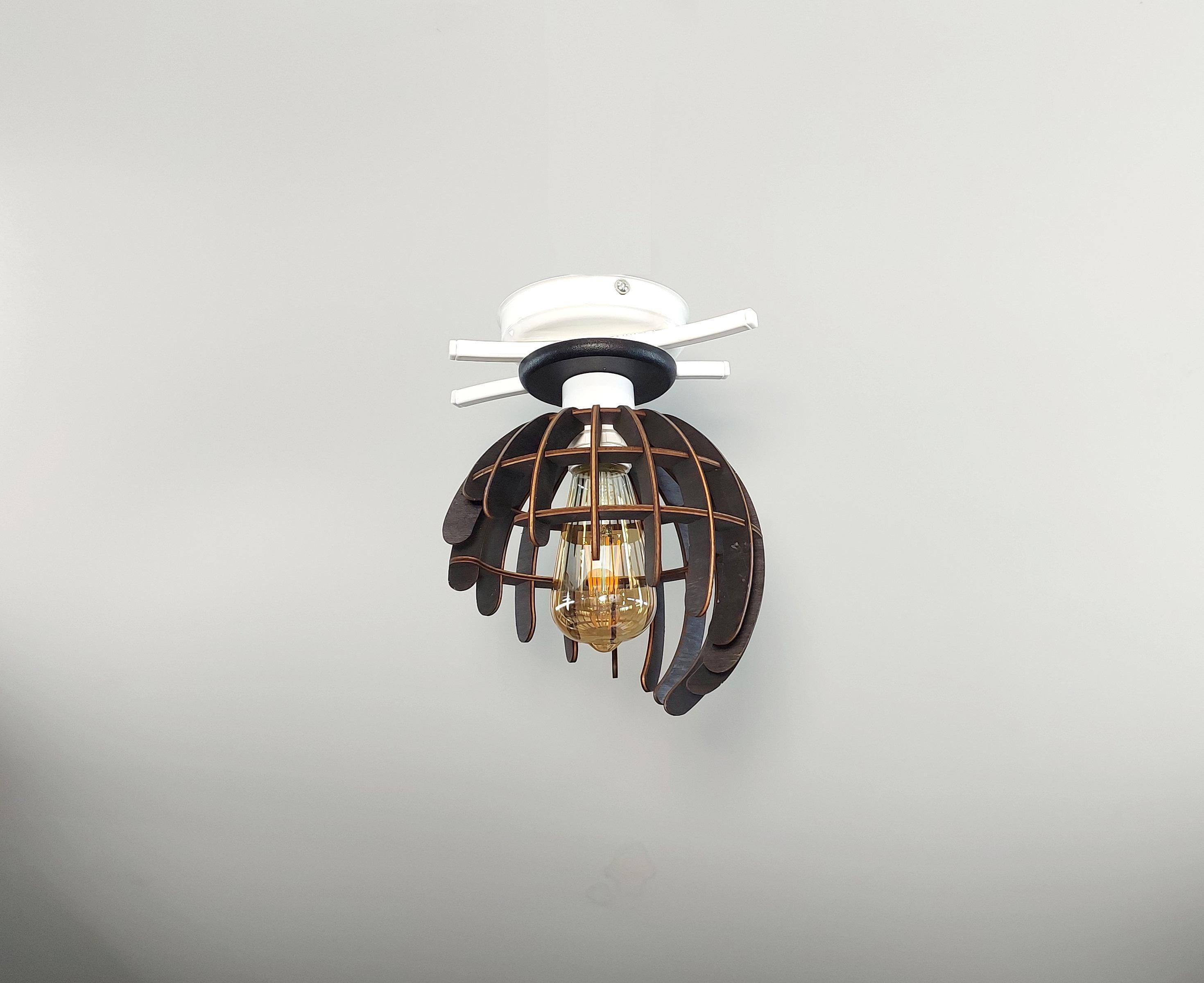 Люстра в стиле лофт на 1 лампочку с деревяным плафоном Черный/Белый (4341-19) - фото 2