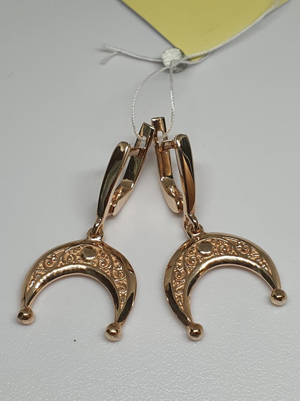 Серебряные серьги Лунница ажурная 925 проба английская застежка в позолоте (2607673397)