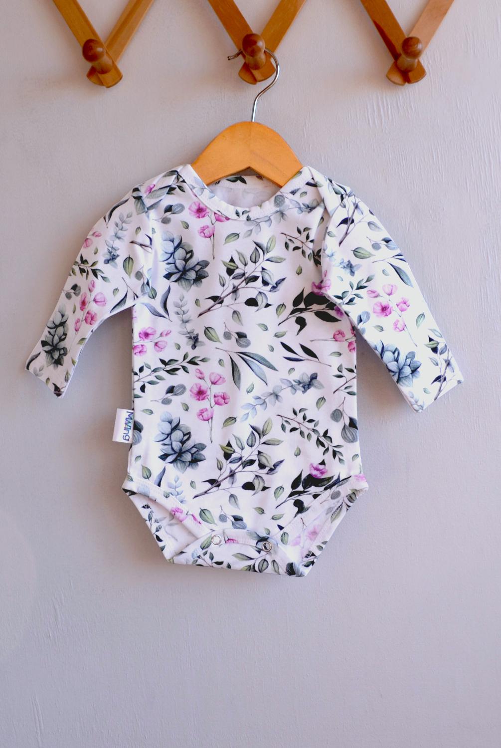 Боди детское для девочки Mwing Amazoniya 74 см Цветы на белом