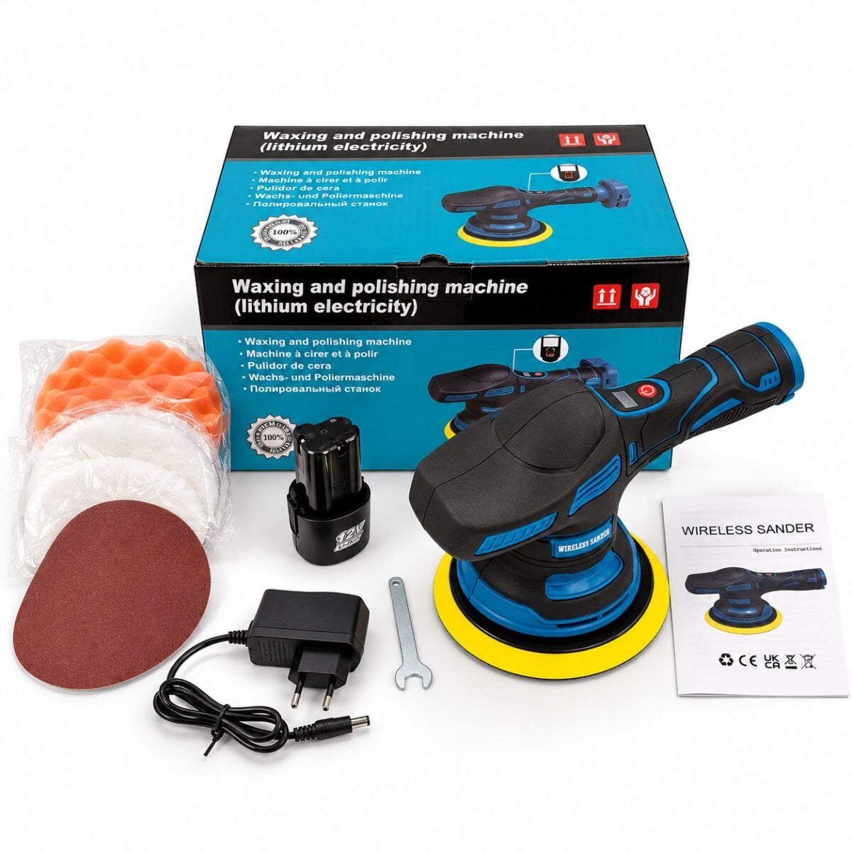 Машинка аккумуляторная с насадками Waxing Polisher YK49 орбитальная для полировки авто 380W
