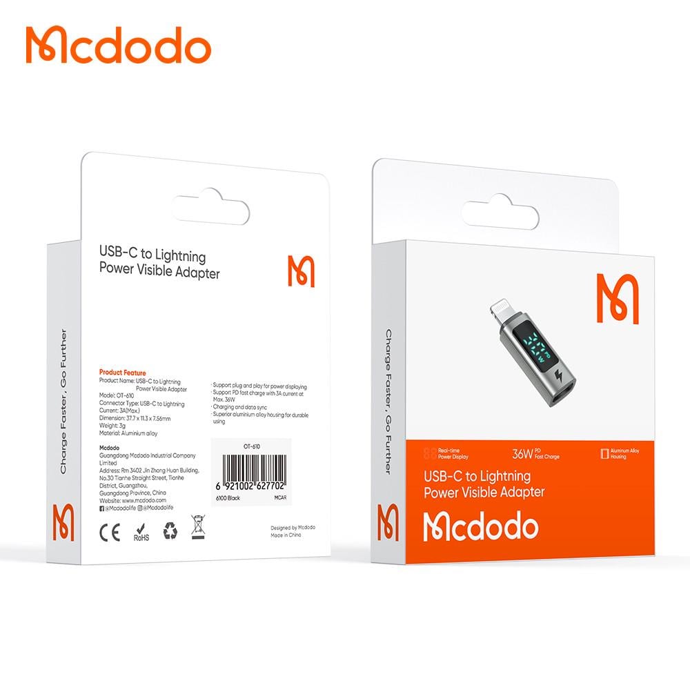 Переходник Mcdodo Digital display USB-C to Lightning PD 36W Connector OT-6100 - фото 2