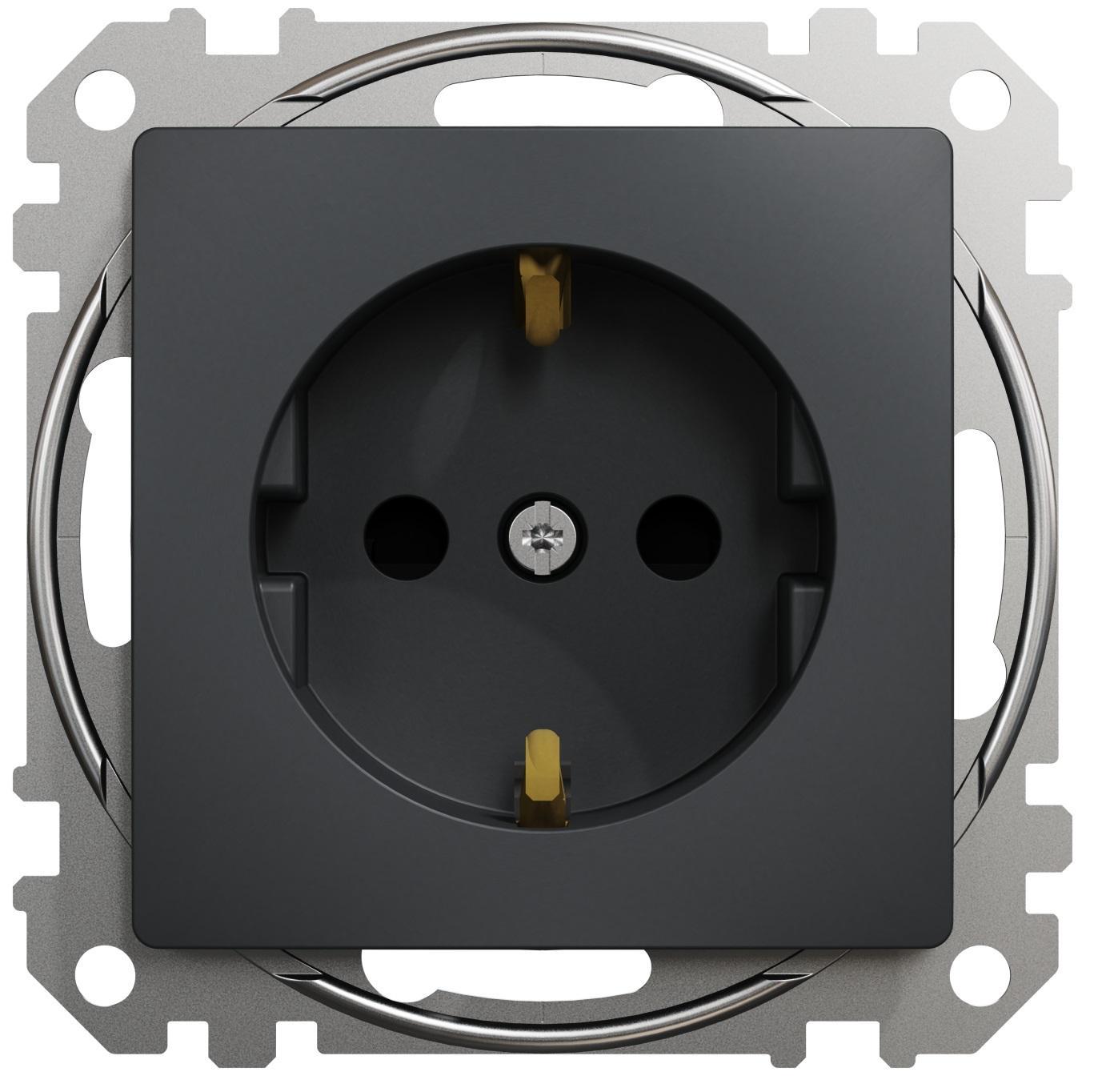 Розетка одинарная с заземлением Schneider Electric Sedna Design со шторками Черный (00000023734)