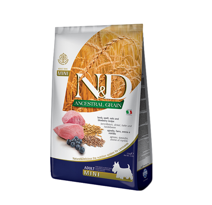 Низкозерновой сухой корм для собак мелких пород Фармина 7 кг N&D LG LAMB & BLUEBERRY ADULT MINI (35097)