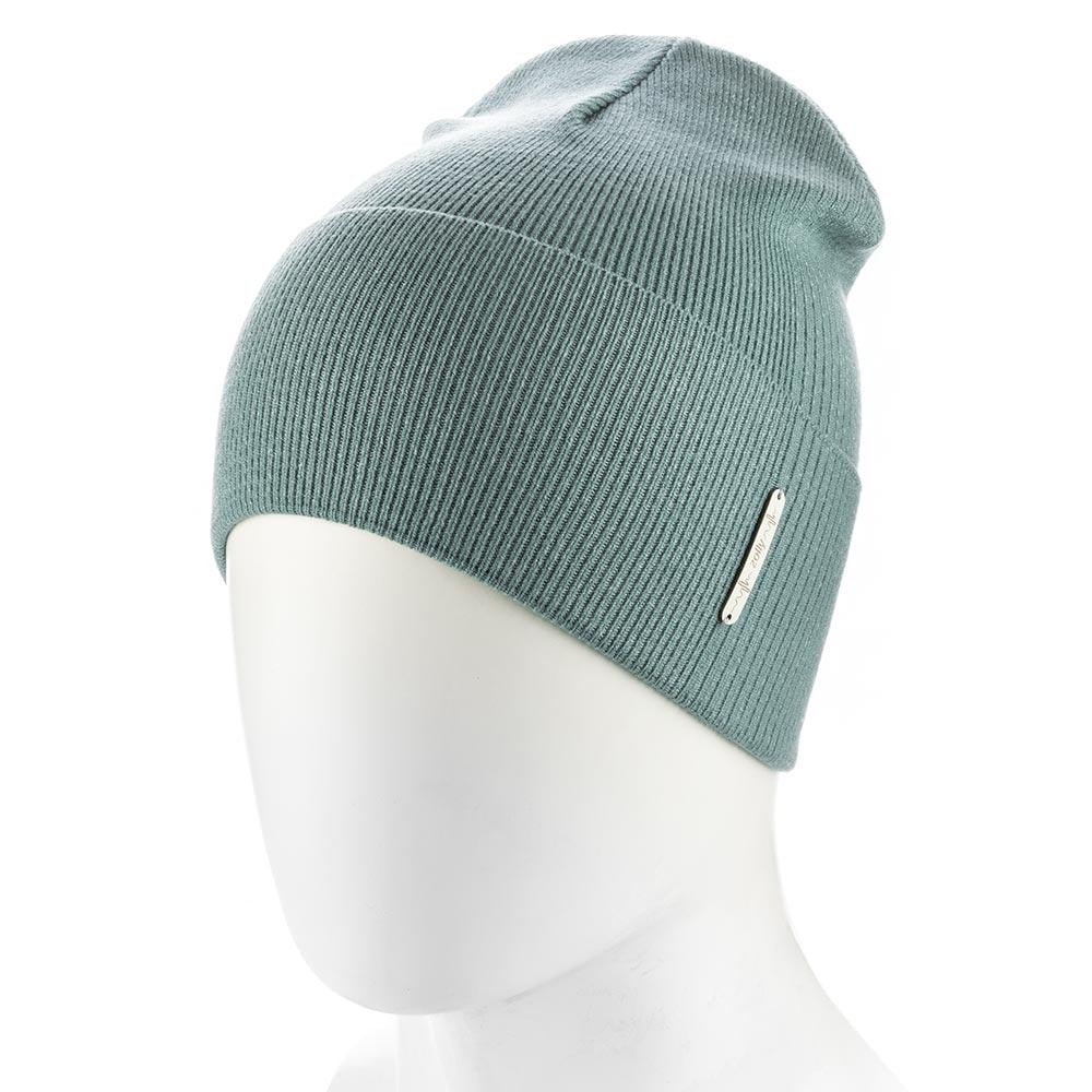 Шапка бини ZOLLY ZH251 из вискозы одинарная с отворотом в рубчик Мятный