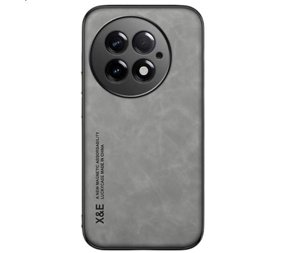 Шкіряний чохол - накладка X&E для OnePlus 13 з металевою вставкою Сірий