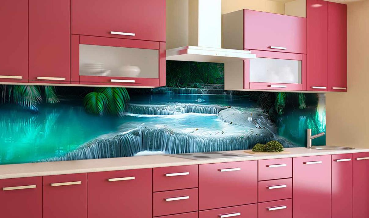 Кухонный фартук Тропическая река водопад пальмы из самоклеющейся виниловой пленки 60х250 см Голубой Кухонный фартук Тропическая река водопад пальмы из самоклеющейся виниловой пленки 60х250 см Голубой