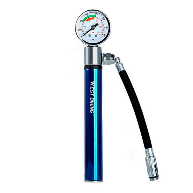 Насос велосипедный West Biking 0711032 ручной с индикатором Blue
