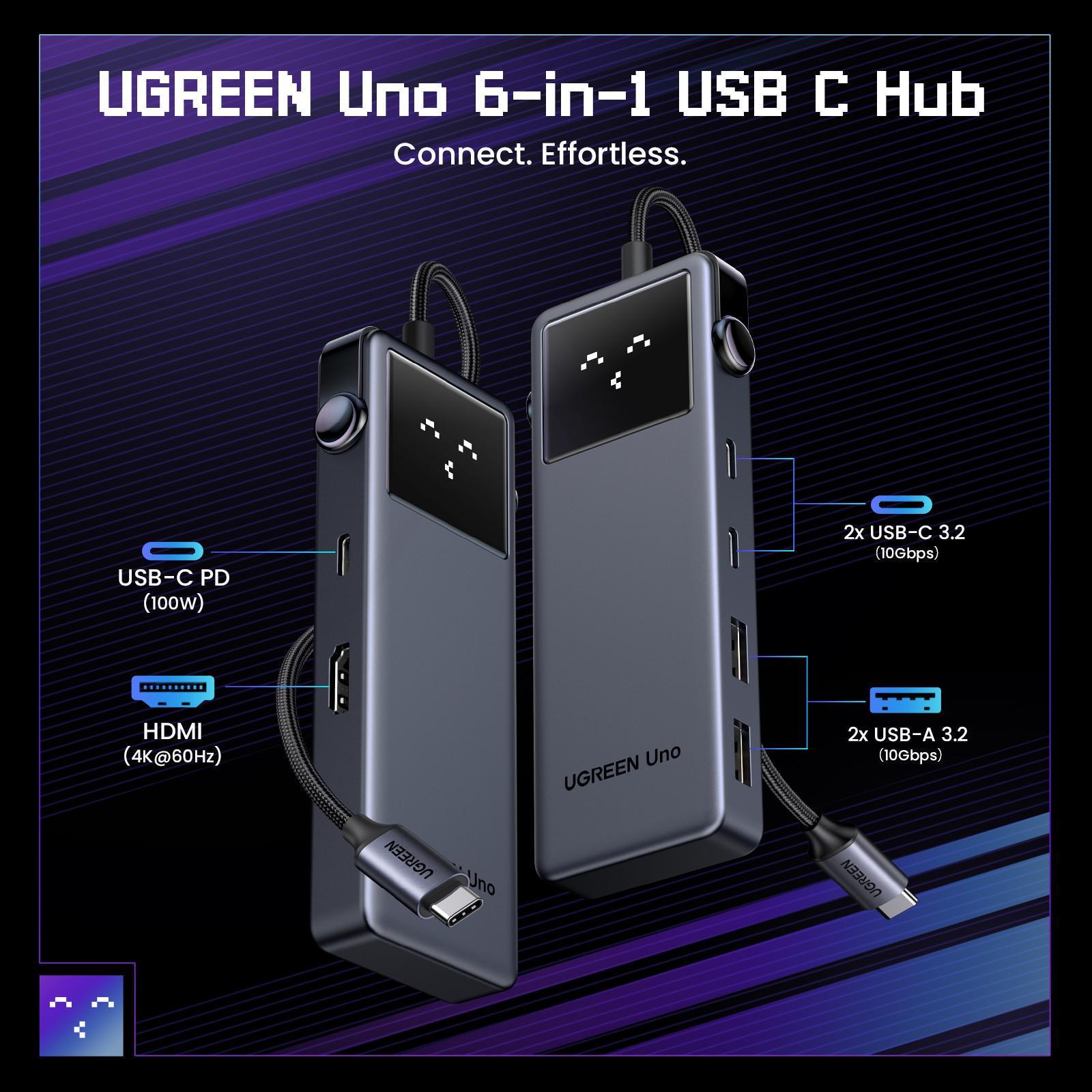 USB-хаб UGREEN Uno 4K 60Гц HDR 2x USB-C/2x USB-A 10 Гбіт/с PD 100 Вт Сірий (35998) - фото 6 USB-хаб UGREEN Uno 4K 60Гц HDR 2x USB-C/2x USB-A 10 Гбіт/с PD 100 Вт Сірий (35998) - фото 6