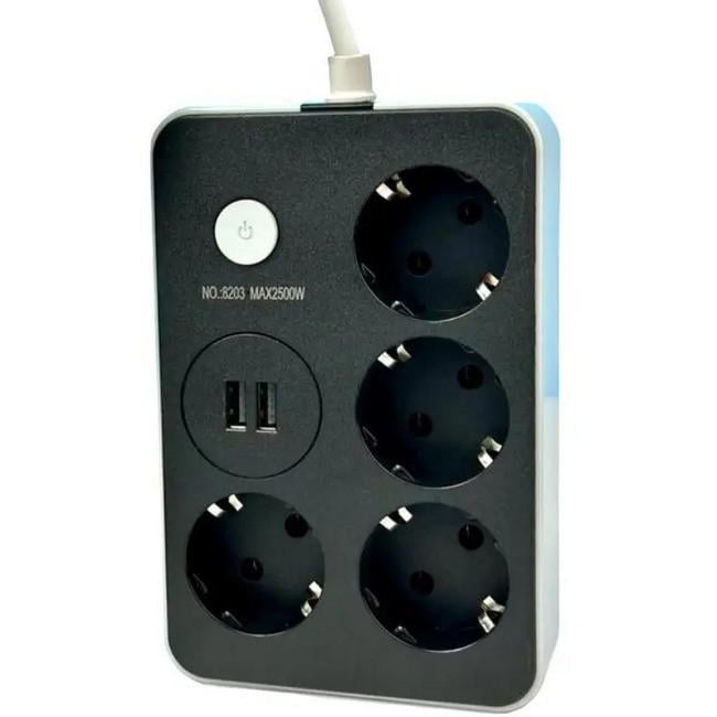 Подовжувач з USB Power Socket 8203 2USB на 4 розетки 2 м Black (021032) - фото 1