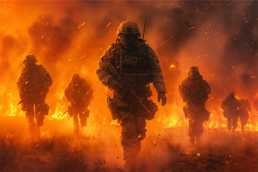 Флаг Воины в бою флажная сетка 150х100 см (14133-2)