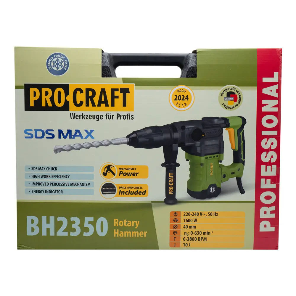 Перфоратор ProCraft BH2350 SDS MAX Universal 1600 Вт з регулюванням/кейсом - фото 12 Перфоратор ProCraft BH2350 SDS MAX Universal 1600 Вт з регулюванням/кейсом - фото 12