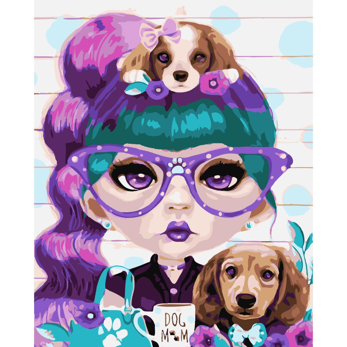 Картина по номерам Strateg Модная девушка вместе со щенками 30x40 см (SS-6430)