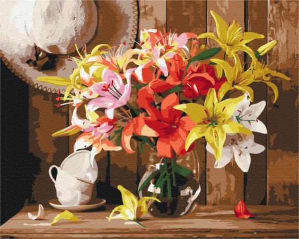 Картина по номерам Brushme Красочный букет лилий 40х50 см в термопакете (BS52767-mt) Картина по номерам Brushme Красочный букет лилий 40х50 см в термопакете (BS52767-mt)