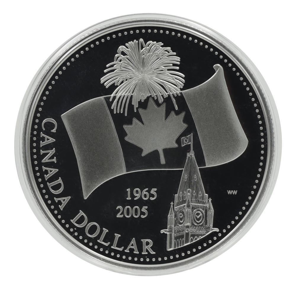 Коллекционная монета Канада 1 доллар 2005 серебро Proof 40 лет флага Канады Ag 925/25,17 г (М23923)