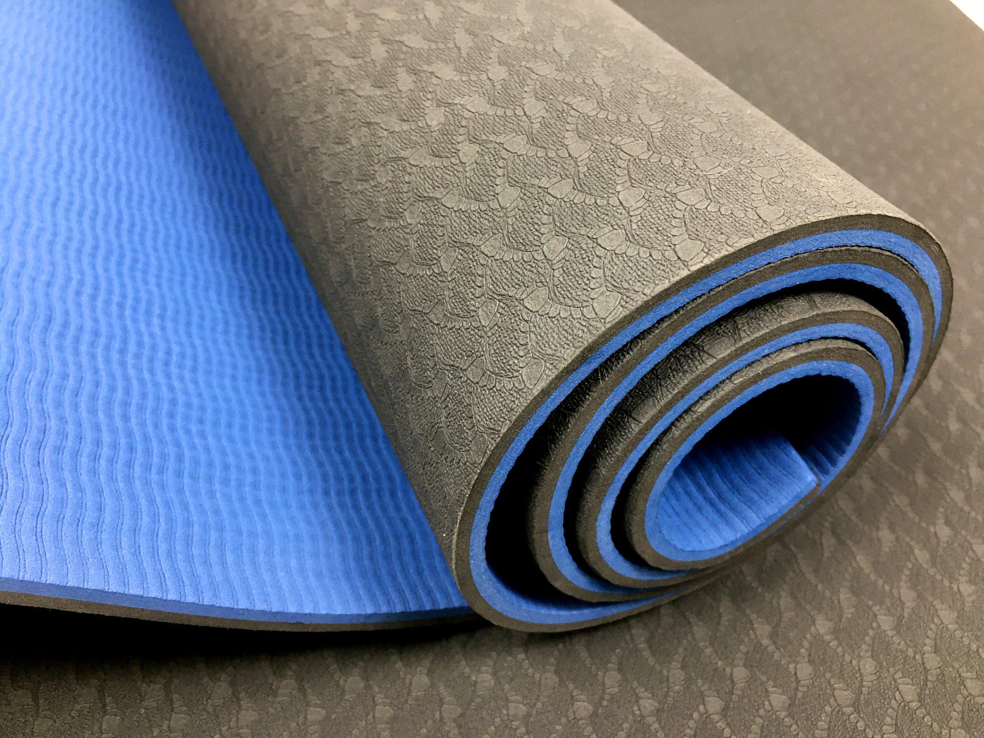 Коврик для йоги EasyFit TPE+TC двухслойный 183х61 см Черный/Синий (EF-TP6BL) - фото 2