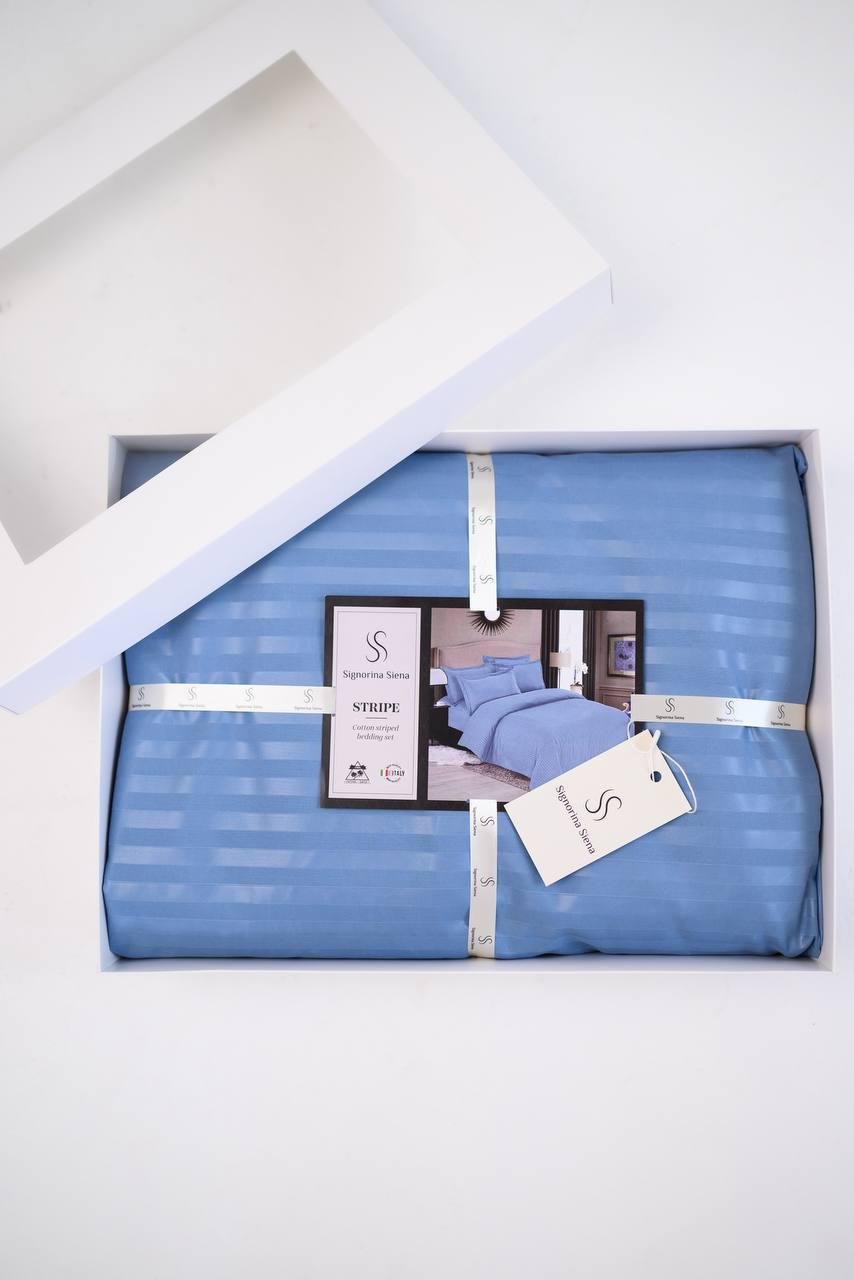 Комплект постільної білизни Signorina Siena зі страйп-сатину євро 50х70 см/70х70 см Блакитний (0015E) - фото 1