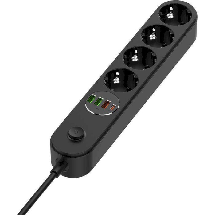Сетевой фильтр ColorWay CW-CHE44PDB 4 розетки 1 USB-C PD 20W 3 USB-A QC3.0 45W 2 м Black (26076044) - фото 2 Сетевой фильтр ColorWay CW-CHE44PDB 4 розетки 1 USB-C PD 20W 3 USB-A QC3.0 45W 2 м Black (26076044) - фото 2