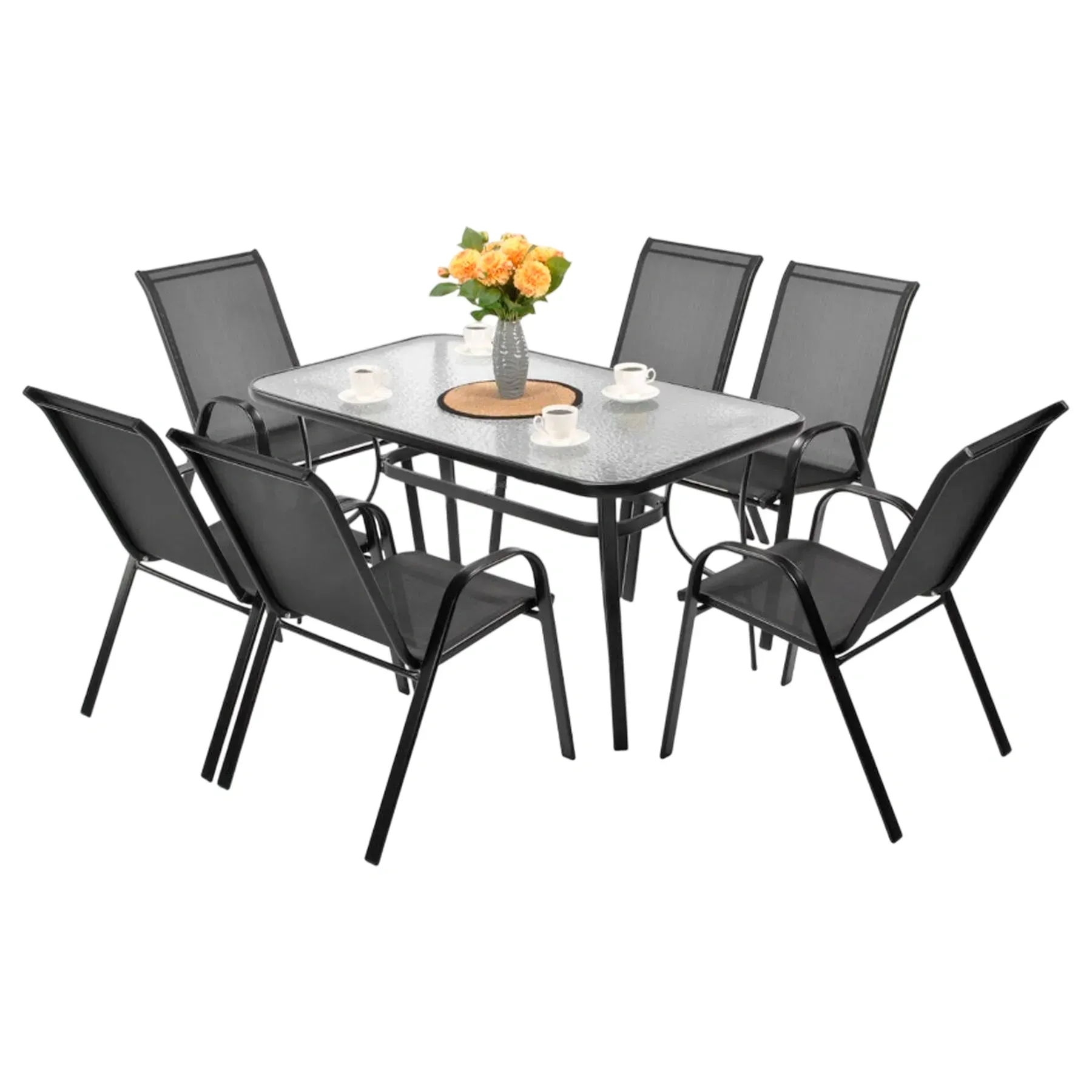 Комплект садових меблів 4Points Milano-6 прямокутний стіл та 6 стільців 150х90 см Чорний