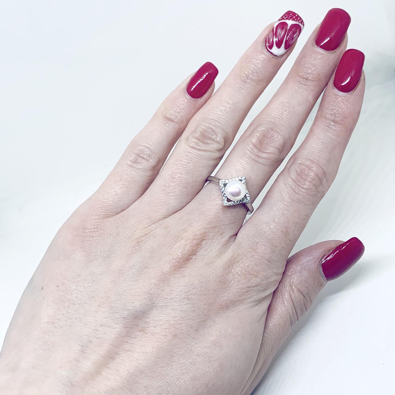 Кольцо серебряное с жемчугом и кубическим цирконием р. 16,5 2,97 г (1537847508)