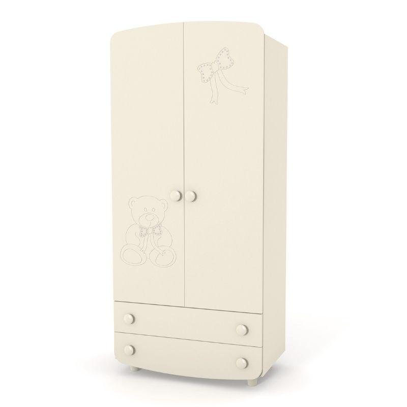 Шкаф распашной Верес №1 резьба Мишка со стразами из ДСП и МДФ Слоновая кость (38.5.2.04)