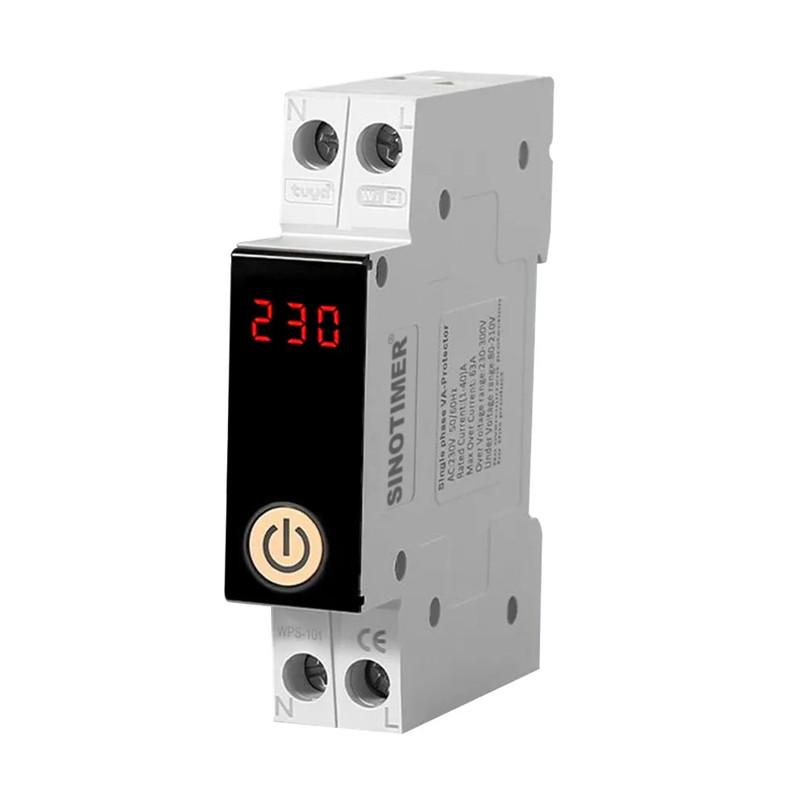 Вимикач розумний WiFi Sinotimer захист напруги/вольтметр/таймер 1P+N 63A 230V Smart Life/Tuya (WPS101-63A)