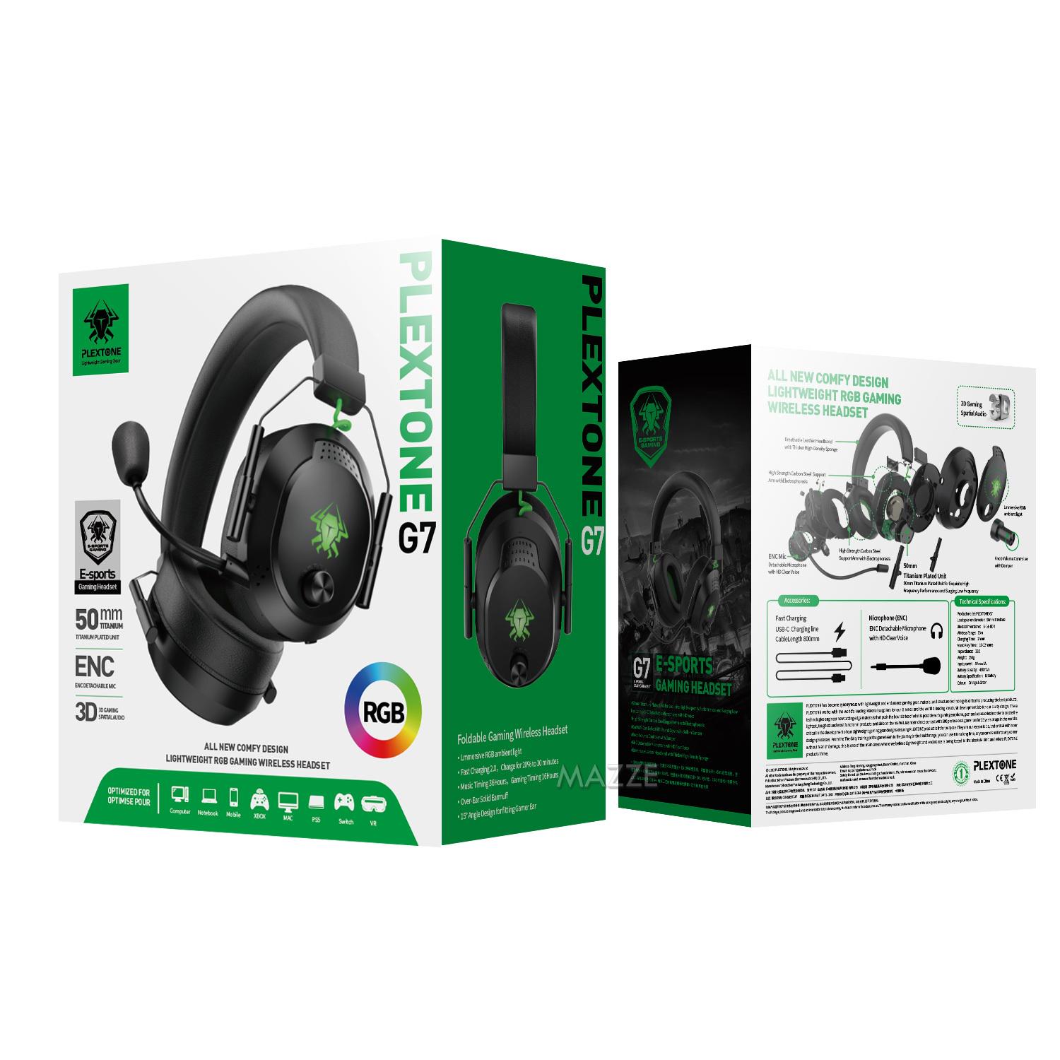 Наушники игровые Plextone G7 беспроводные с микрофоном Black/Green - фото 7