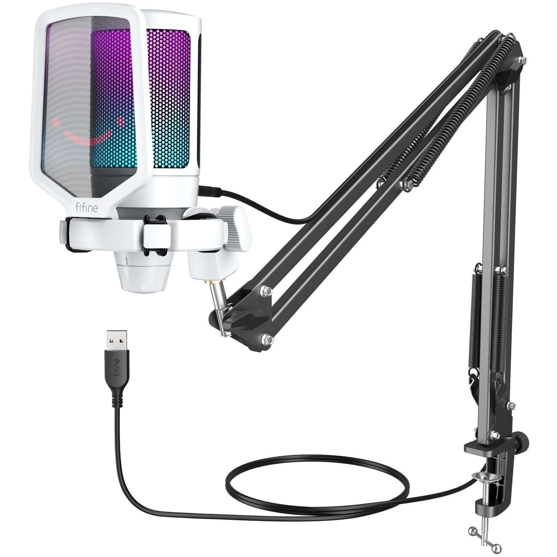 Мікрофон конденсаторний Fifine AmpliGame A6TW USB RGB кардіоїдний White (30674504) - фото 3 Мікрофон конденсаторний Fifine AmpliGame A6TW USB RGB кардіоїдний White (30674504) - фото 3