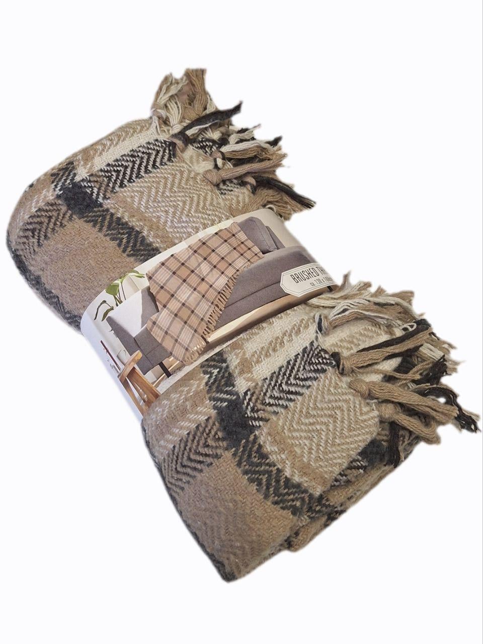 Плед легкий Brushed Throw Клеточка 130x160 см Коричневый с бежевым (2240)